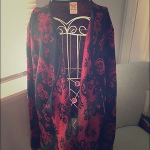 Black & red chunky draped sweater